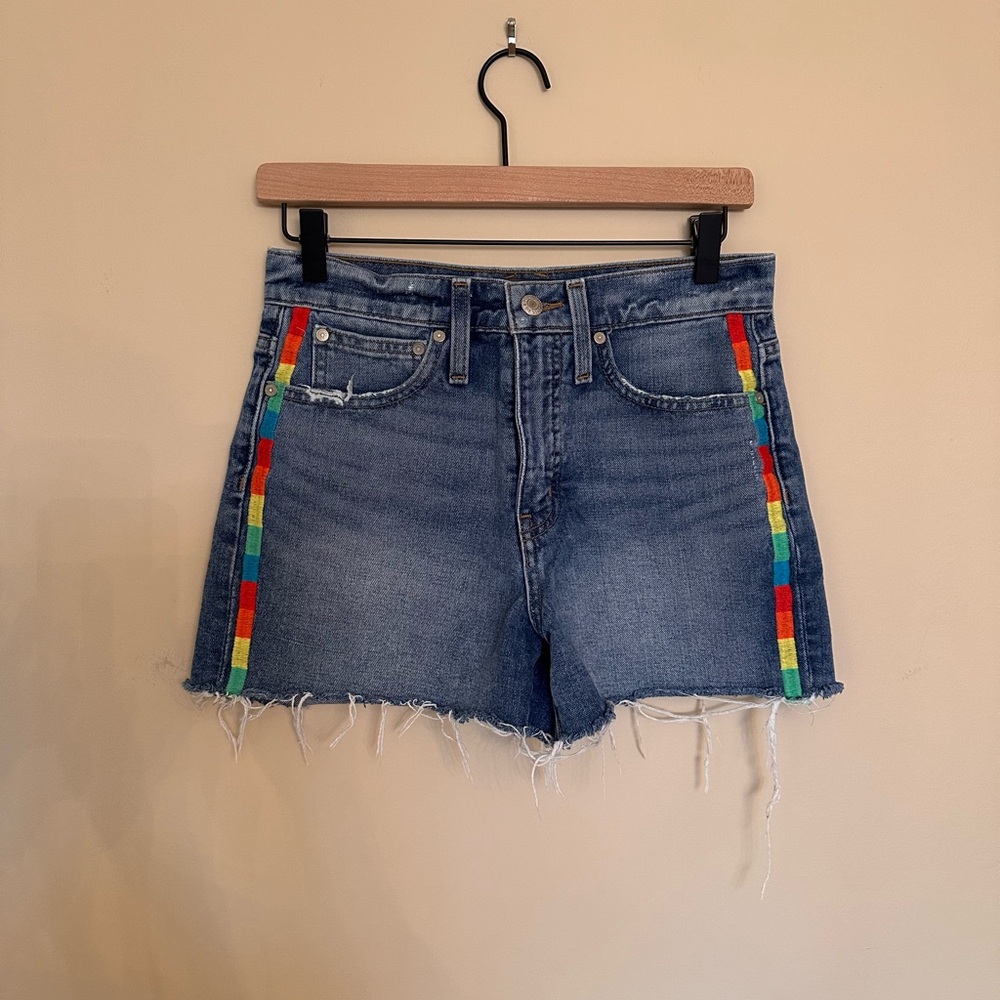 Denim Shorts with Rainbow Stripes